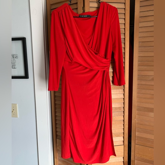 Lauren Ralph Lauren Dresses & Skirts - Lauren Ralph Lauren Bright Red Long-Sleeve knee length Wrap Dress sz 12